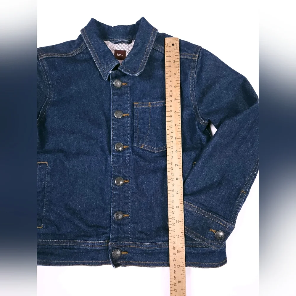 Tea Collection Dark Wash Denim Jean Jacket Shacket Kids 7 100% Cotton